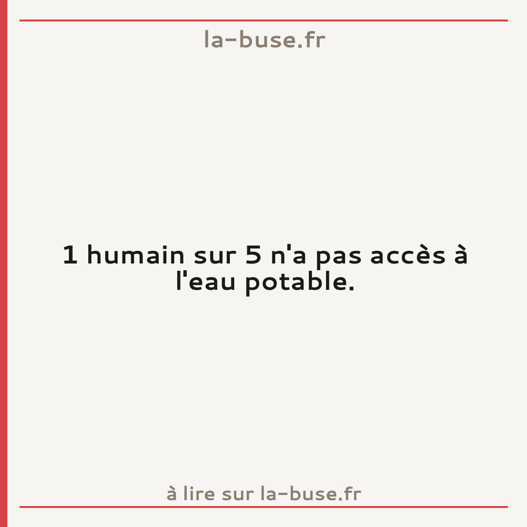 1 humain sur 5 n'a pas accès à l'eau potable.