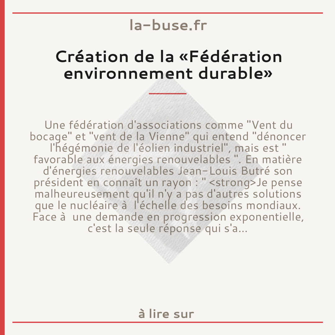 Création de la «Fédération environnement durable»