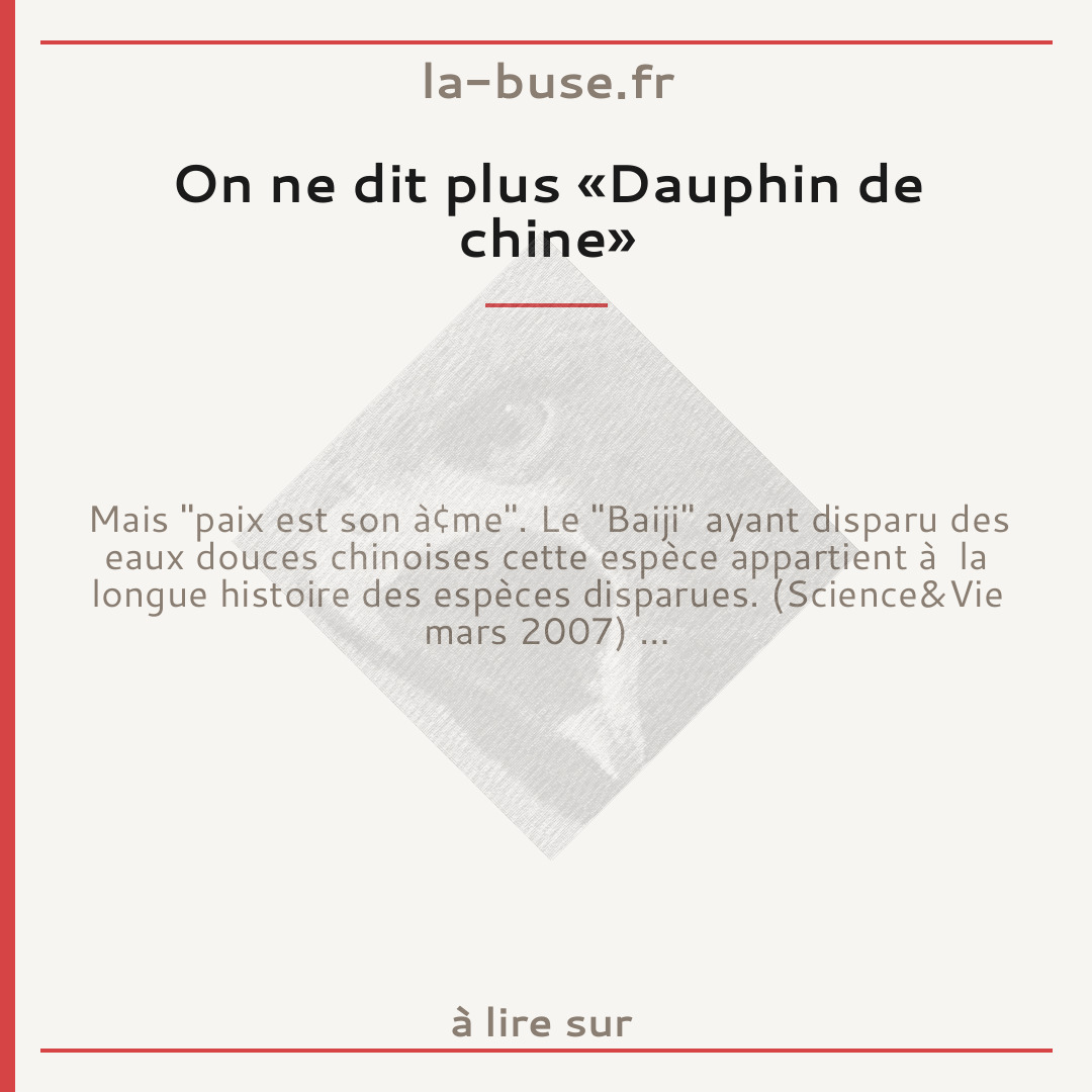 On ne dit plus «Dauphin de chine»