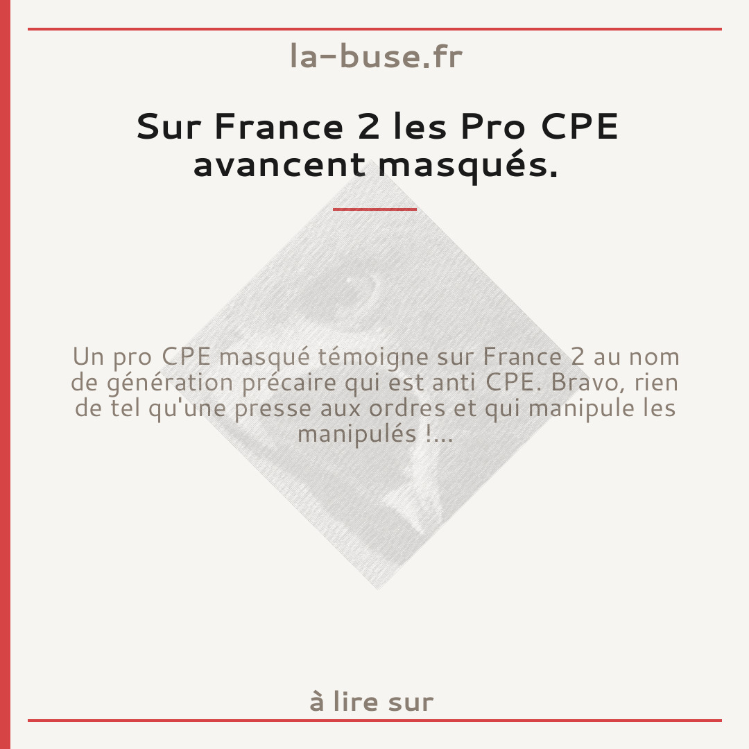 Sur France 2 les Pro CPE avancent masqués.