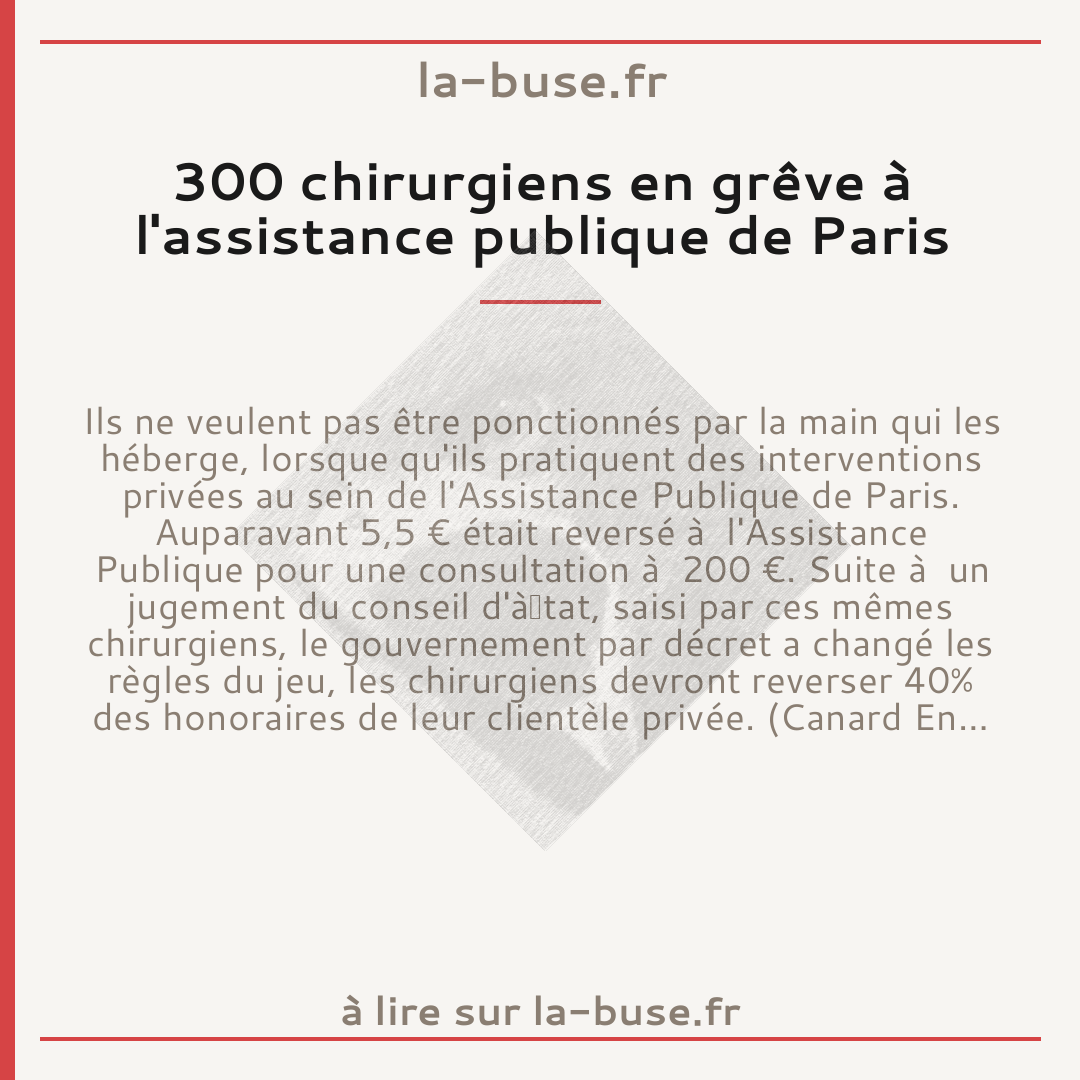 300 chirurgiens en grêve à l'assistance publique de Paris
