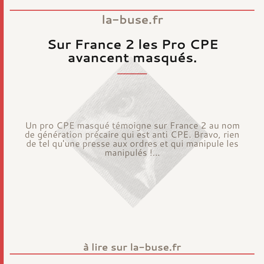 Sur France 2 les Pro CPE avancent masqués.