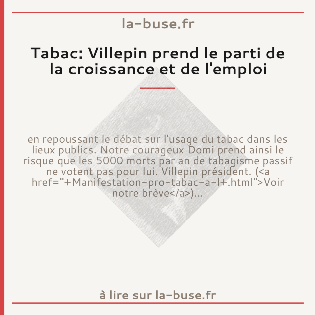 Tabac: Villepin prend le parti de la croissance et de l'emploi